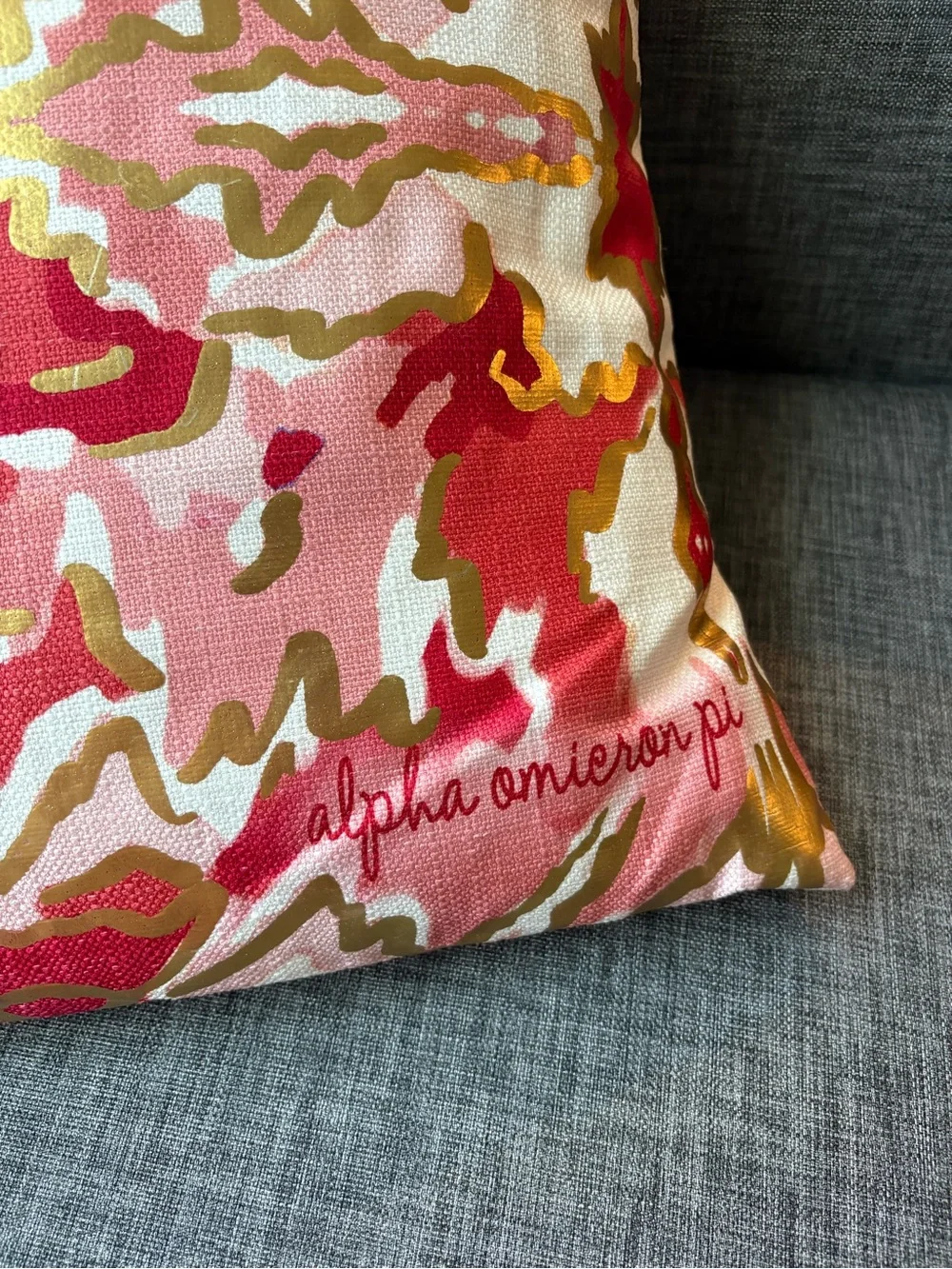 Pink & Gold Alpha Omicron Pi Decorative Throw Pillow